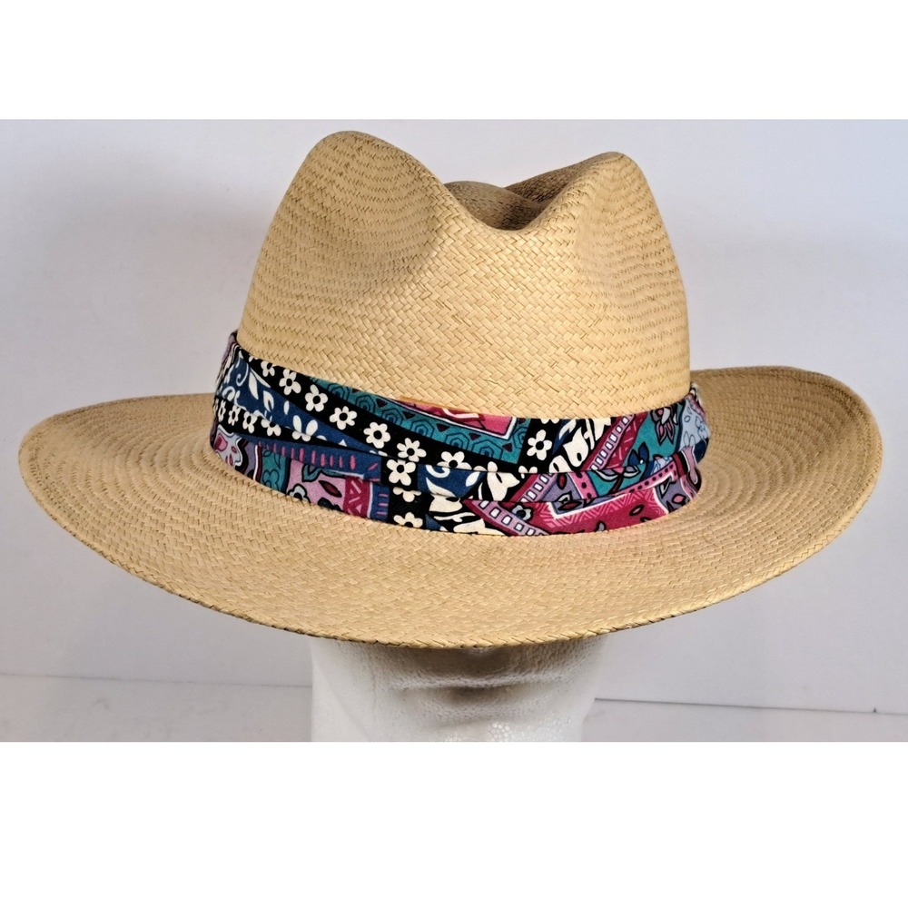 Town Talk Womens Straw Fedora Hat Made in USA Paisley Floral Band One Size